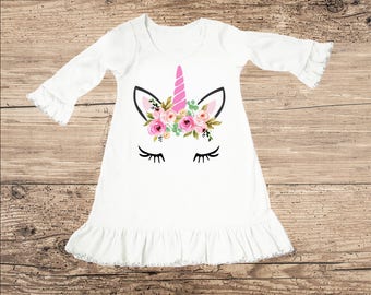 Unicorn Dress with Flower Crown, Ruffle Baby Clothes