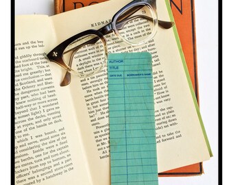 Blue Library Book Card design. Wooden Maple Bookmark
