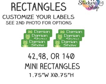 Kid's Name Label Stickers 1.75" x 0.5" Mini Rectangles - Waterproof, Dishwasher Safe for School, Daycare, Camp