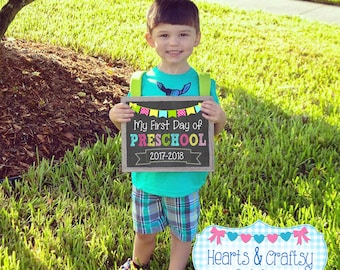 First Day of School Sign / Printable Back To School Sign / First Day of Preschool / First Day of School Chalkboard Sign - FILE to PRINT