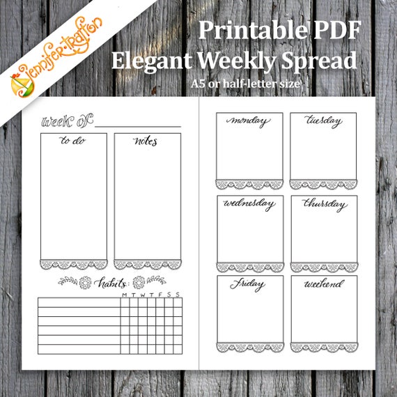 Resource image for bullet journal weekly spread printable Magic image intended for bullet journal weekly spread printable