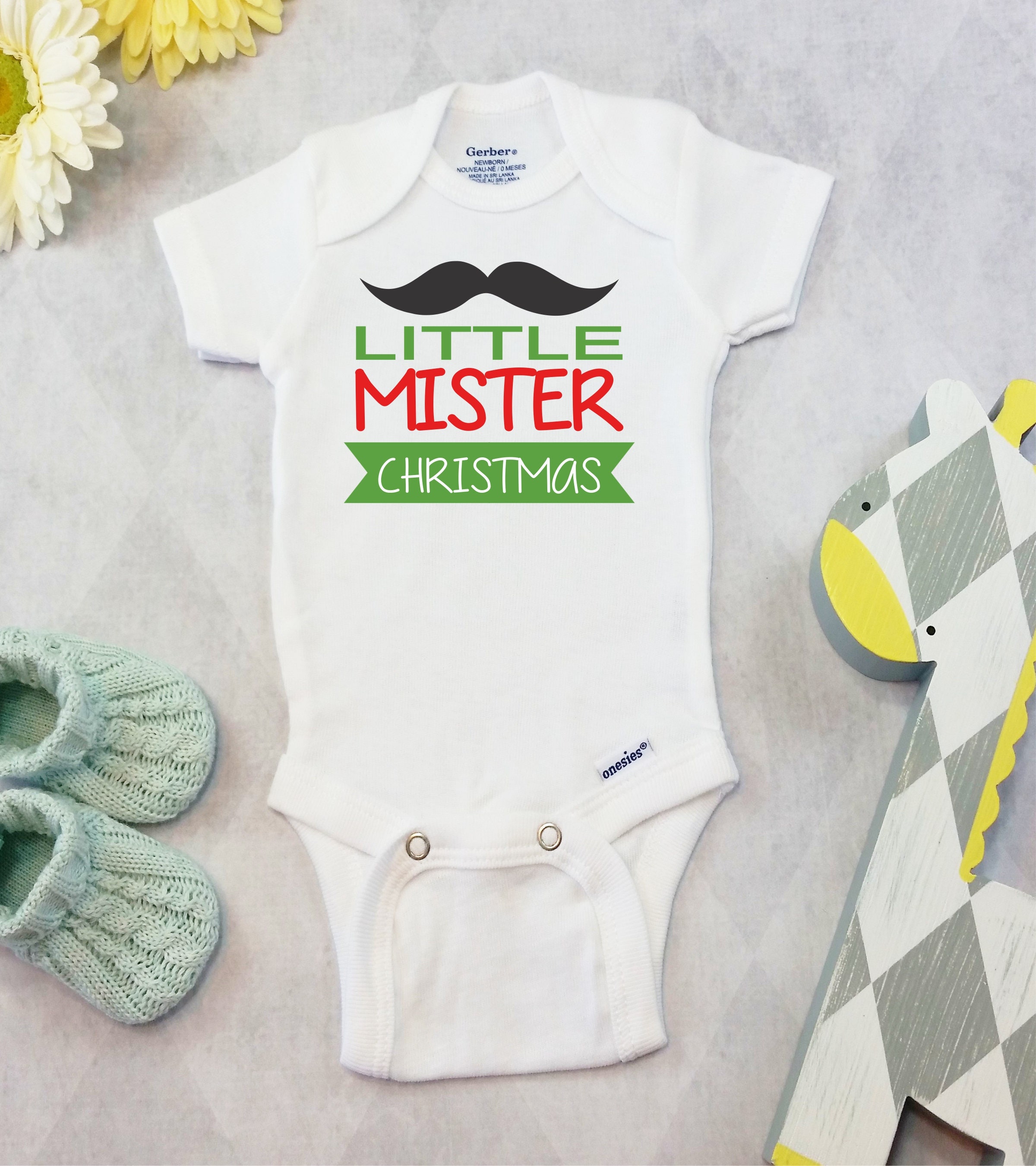 Christmas Onesies Brand Bodysuit Baby Boy Mustache Shirt First
