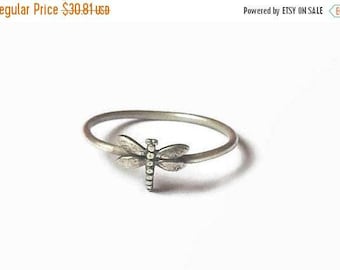 SALE Dragonfly dainty ring, sterling silver, dainty ring, dragon fly ring, staking ring, stackable ring