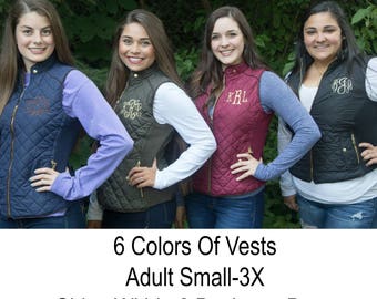 Monogram Vest For Women - Multiple Colors - Monogram Vest - Quilted Vest
