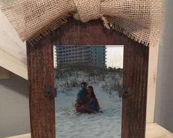 Wood Picture Frame, Burlap Bow Picture Frame, Rustic Frame, Stained Wood Frame, Rustic Home Decor, Picture Frame, Wood Frame