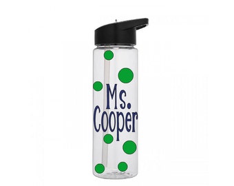 Teacher Water Bottle, Personalized Teacher Gift, Teacher Plastic Water Bottle, Water Bottle Gift, Drinking Bottle, Polka Dot Bottle