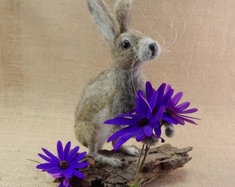 Needle felt bunny faux taxidermy custom pet replica needle felt hare wool replica poseable soft sculpture brown hare Jackrabbit wild hare