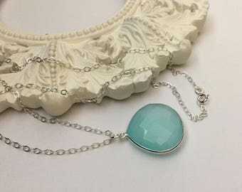 Aqua Blue Chalcedony Necklace