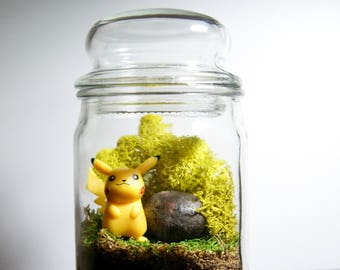 Large Pikachu Pokemon Terrarium Pocket Monster Moss Stone No Maintenance Gift Home Decor Christmas Birthday Handmade Nintendo Geek Nerd