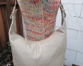 On Sale 1980s Taupe Leather Hobo Bag Purse Tote Handbag Black Leather Vintage Sling Slouch Pebbled Large Taupe