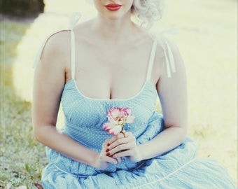 Pinup Dress Rockabilly Dress Marilyn Monroe Blue Summer Vintage Reproduction Dress SUMMER SALE THIS week only!