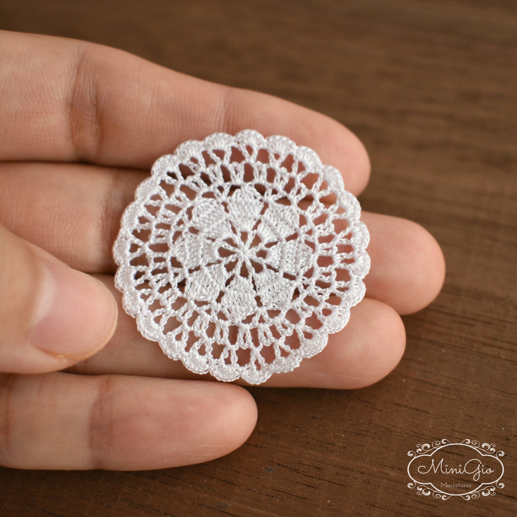 Miniature crochet round doily in white 112 dollhouse