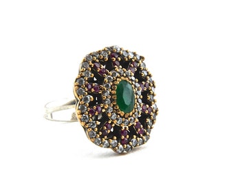 turkish ring traditional ottoman 925 sterling silver ring green emerald gemstone red - Turkish Wedding Ring turkish ring traditional ottoman 925 sterling silver ring green emerald gemstone red - Turkish Wedding Ring