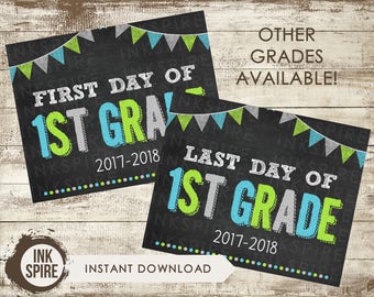 Printable First and Last Day of 1st Grade School Chalkboard Sign, Back to School Sign, School Chalkboard Poster, INSTANT DOWNLOAD