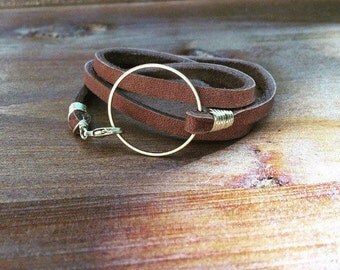 Women's leather wrap bracelet, leather circle bracelet, Boho bracelet, Wife jewelry gift, Birthday gift for her