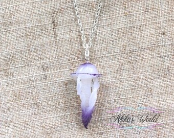 Purple jellyfish necklace - Pendant hand made out of polymer clay - Stainless silver necklace
