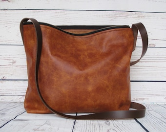 Tan leather shoulder bag, leather bag, shoulder bag, crossbody bag, leather handbag, leather purse, hobo crossbody
