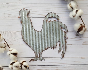 Galvanized Rooster, Metal Rooster, Corrugated Chicken Sign, Farmhouse Decor, Rustic Kitchen Decor, Industrial Wall Decor, Barn Decor