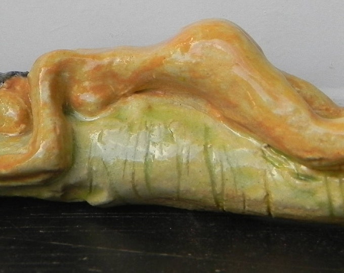 Handmade Ceramic Collective sleeping girl on Pipe Original One of a Kind Porcelain Pipe 5 inches by Gennaro Rango