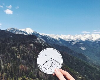 Vinyl Sticker . Mountain and Moon . Hiking Gear Outdoors Laptop MacBook Sticker Camping Sticker Adventure Car Decal Mountain Bumper Sticker