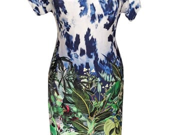 Summer Dress, Plus Size Dress, Jungle, Floral Jersey Dress, Short Sleeve Dress, Cotton Dress, V Neck Dress, Day Dress, Designer Dress