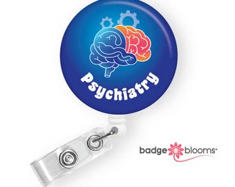Psychiatry Badge Holder - Psychiatrist ID Badge Pull - Psych Unit Nurse - Psychiatric Department Staff Gift - Brain Badge Clip - BadgeBlooms