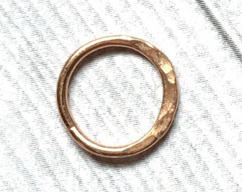 14K Rose Gold Nose Ring, 12 to 24 Gauge, Solid Rose Gold Nose Hoop, Hammered Nose Ring, Septum Ring 12g 14g 16g 18g 20g 22g 24g