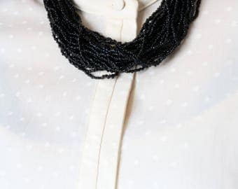Multi Strand Black Bead Necklace - Chunky Black Beaded Necklace