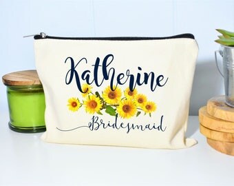 Bridesmaid Makeup Bag, Sunflower Wedding, Sunflower Decor, Gift for Bridesmaids, Makeup Bag, Floral Makeup Bag, Bridesmaid Proposal, Makeup