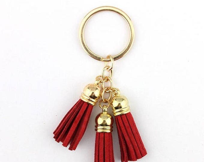Red Tassel keychain, clip on tassel, clip on bag charm, tassel charm with lobster clasp, swivel tassel keychain 3 piece tassel fri