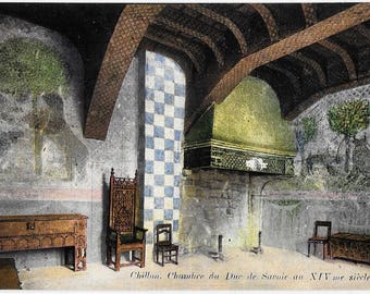 Chateau de Chillon. Chambre du savoie au XIV me siecle, Switzerland, Antique Circa 1910 Unused Full Color Postcard