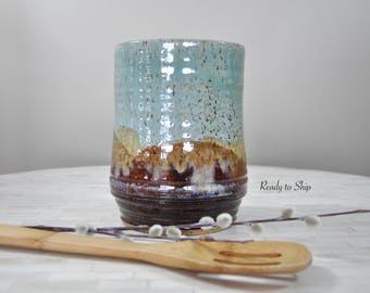 Pottery, Pottery Utensil Holder, Pottery Spoon Holder, Vase, Canister, Wheel Thrown Pottery, Kitchen, Ceramics, Pottery Spoon Holder, Gift