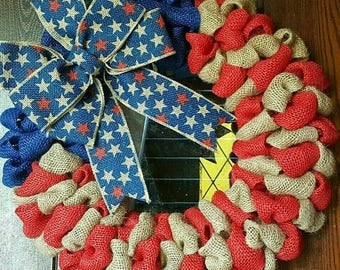 American Flag Wreath, Patriotic Wreath, Fourth of July Wreath, 4th of July, Burlap Flag Wreath, American Flag, 4th of July Wreath, Military