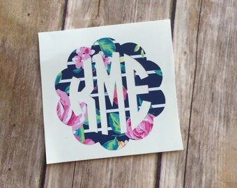 Scalloped floral monogram decal |Floral circle monogram decal | Yeti monogram decal | Yeti sticker | Laptop monogram decal Phone decal
