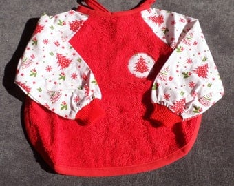 Noël spécial bavoir à manches fait main 6/12 mois- Christmas special handmade bib with sleeves 6/12 months