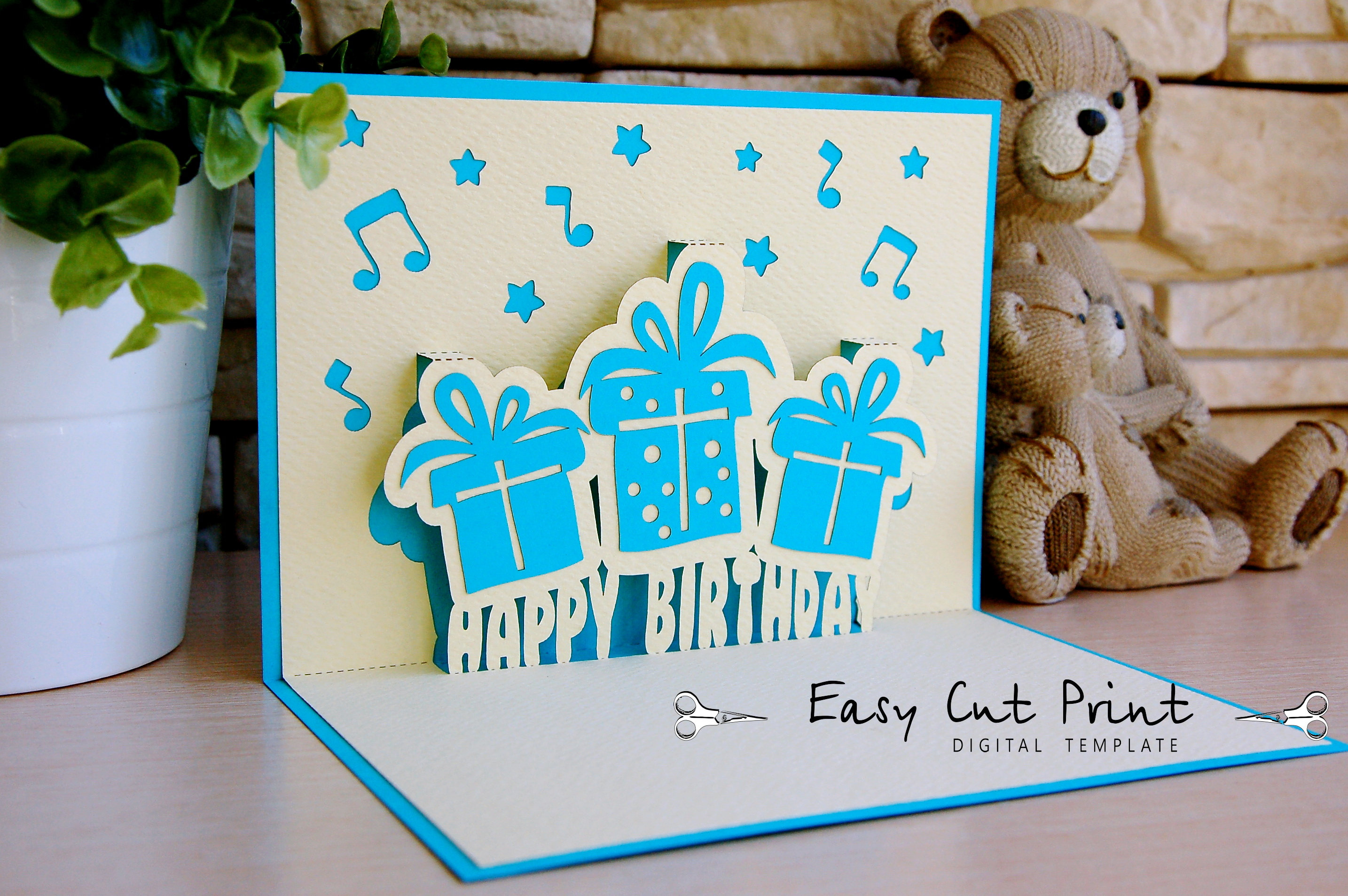 Download Happy birthday 3D gift pop up Card Laser cut SVG DXF CDR