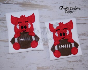 2 DESIGNS Razorback Girl and Boy Football Mascot Applique, Machine Embroidery Design, Arkansas Razorback, College Football, 4x4, 5x7, 6x10