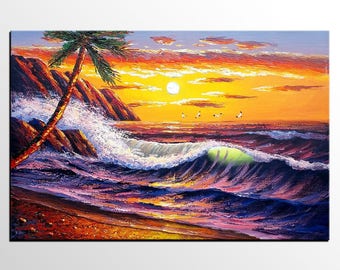 Abstract Art, Seascape Painting, Original Wall Art, Canvas Painting, Large Painting, Sunrise Painting, Abstract Painting, Large Art