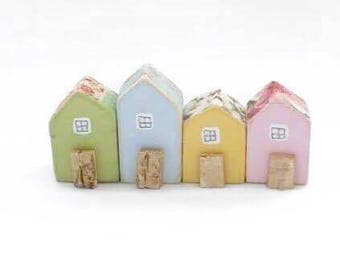 Tiny Wooden Street, Tiny Wood Houses, Miniature Street, Little House Street, Small Wood Houses, Miniature Houses, Wood Gift, Mini Houses
