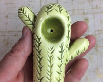 Green Cactus Pipe ceramic tobacco - cacti desert handmade one of a kind - for tobacco use only - smoke clay pipe - glass smoking pipes