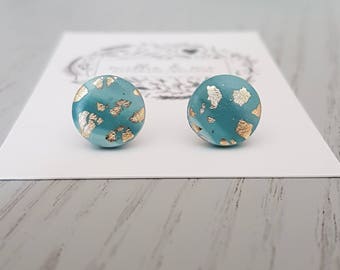 Polymer clay earrings/ blue and gold/ clay stud earrings/ polymer clay jewellery/ blue studs/ polymer clay/ earrings/ blue, gold earrings