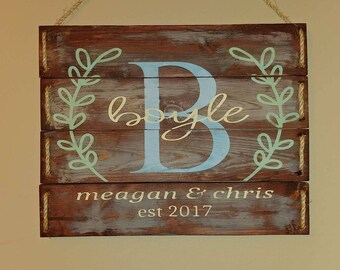 Custom Rustic Est Name Sign Complete With Twine Rope