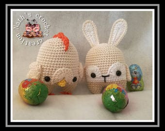 Buddy and Chuck, rabbit and hen Easter pattern by Lalylala