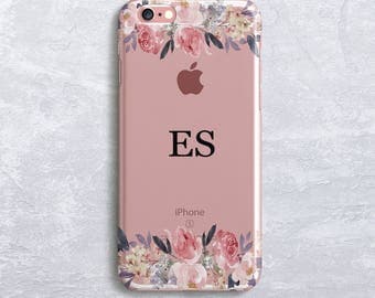 Floral Custom Initials Personalized Phone Case Monogram iPhone 7 case iPhone 6S Case Samsung S7 Case, Samsung S8 case