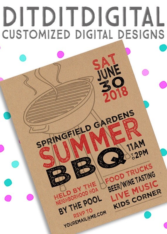 Neighborhood Block Party Bbq Picnic Summer 5x7 Invite 8 5x11 Flyer 11x14 Poster Block Flyer Template Summer
