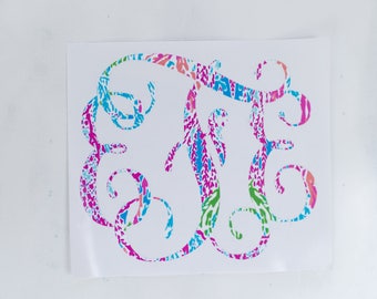 Lilly Pulitzer Inspired Monogram Sticker || Lilly Pulitzer Vinyl Sticker || Monogram Decal