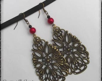 Color bronze Teardrop filigree earrings