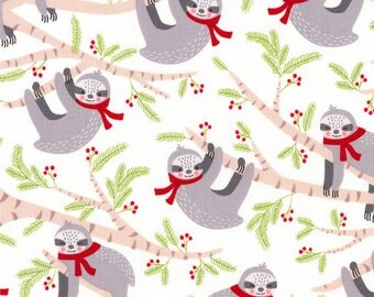 Lumelo and Ginger - Hoffi - on Ecru - Sloth - Printed by Family Fabrics
