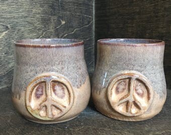 SECONDS Pair of Peace Cups, Handleless Mugs, Tea Cups, Tea Bowls