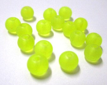 20 Frosted Yellow neon glass beads 6mm (J-19)